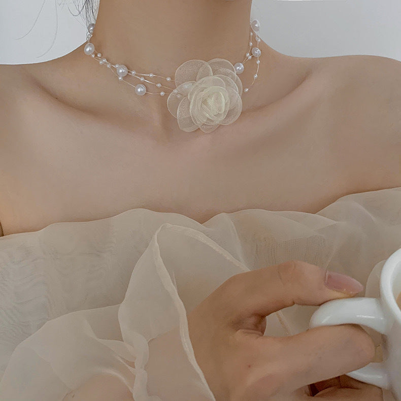 Women's Rose Pearl Neck Light Luxury Minority Design Clavicle Chain Collar