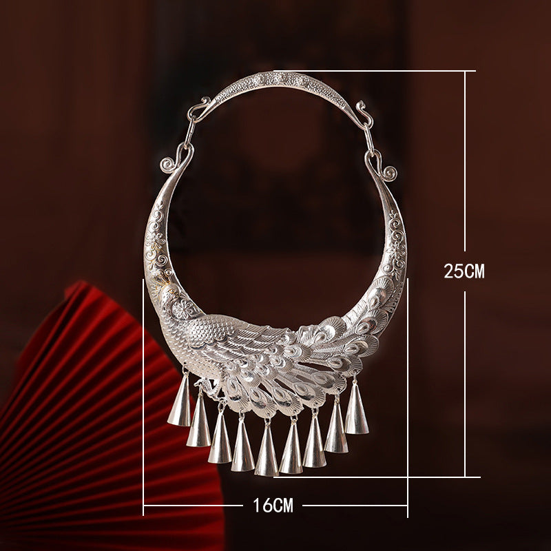 Ethnic Collared Flow Comb Sier Plated Bow Bell Collar