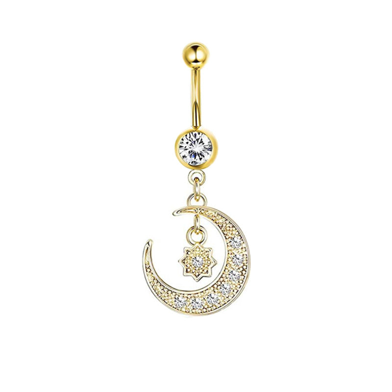 Zircon Navel Piercing Golden Heart Buckle Stud Earrings