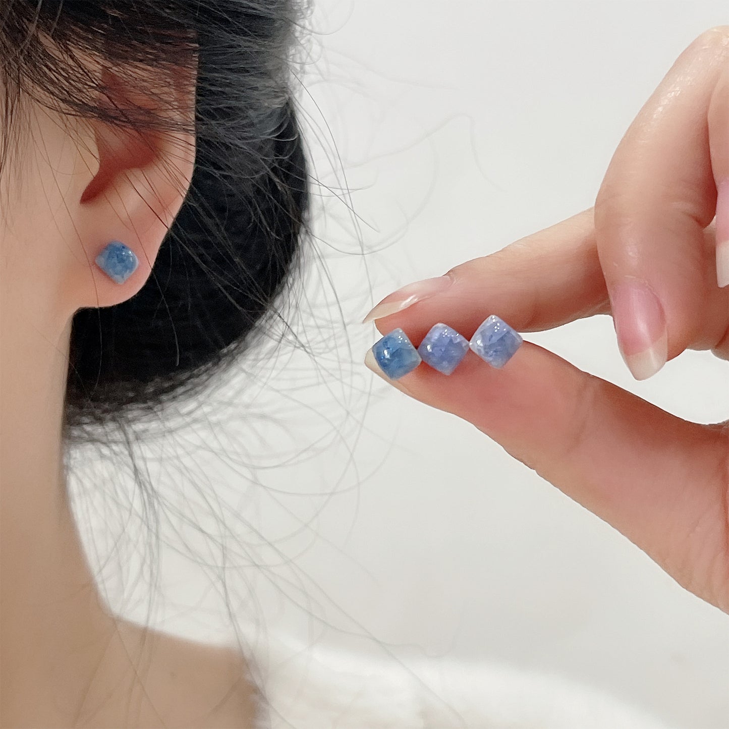 Ceramic Ice Crack Square Steel Needle Petite Stud Earrings