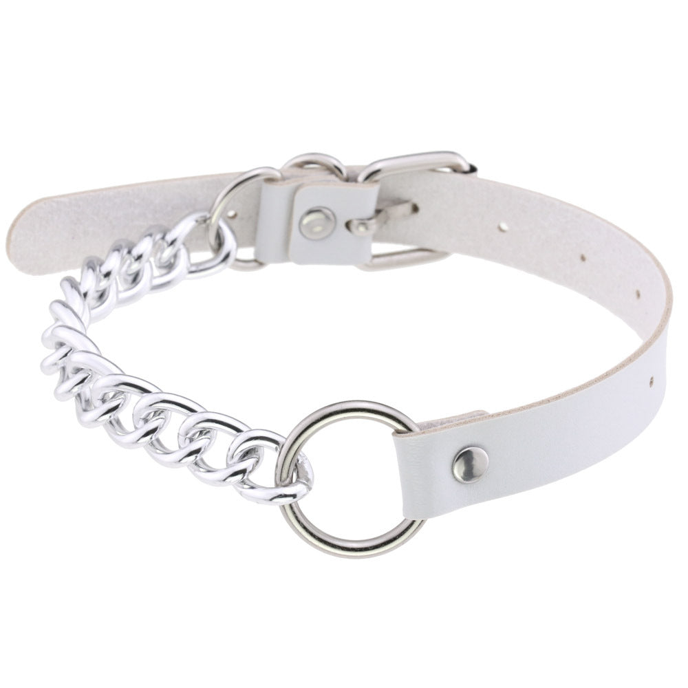 Leather Neckband Punk Metal Stitching Neck Strap Collar