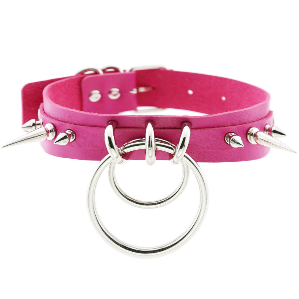 Environmental Protection Leather Fashion Spike Rivet Neckband Double Necklace