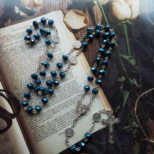 Handmade Beaded Blue The Crystal Long Alloy Sweater Necklace