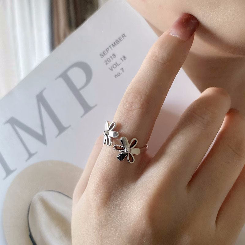 Retro With Opening Hollow Out Bow Personalized Flower Index Finger Ring