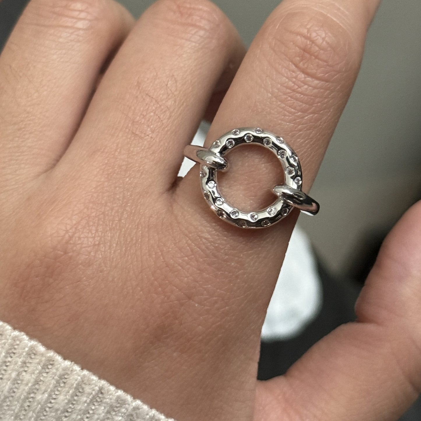 Women's Sier Flower Zircon Series Light Luxury Twin Ring