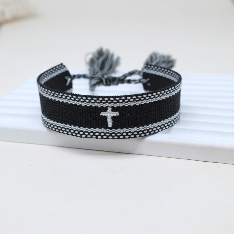 Embroidery Letter Cross Woven Bohemian Ethnic Style Bracelet