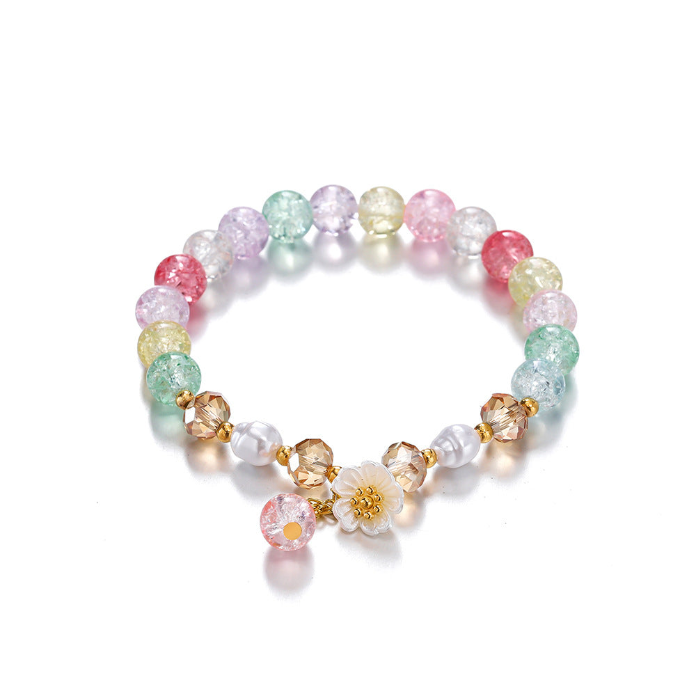 Children's Colored Glaze Glass Chipping Beads Camellia Beaded Bracelets
