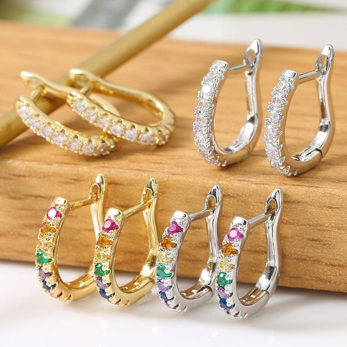 Ear Clip Light Luxury Colorful Zircon Temperament Stud Earrings