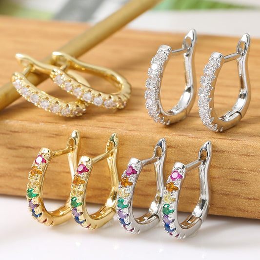 Ear Clip Light Luxury Colorful Zircon Temperament Stud Earrings