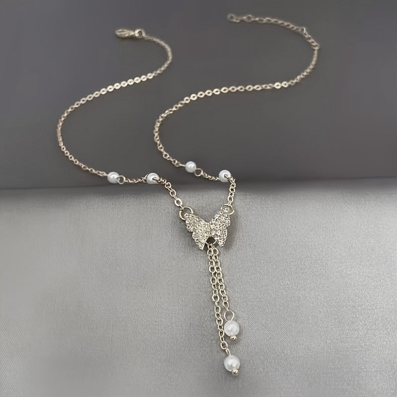 Fashion Personality Lady Butterfly Pearl Chain Necklaces