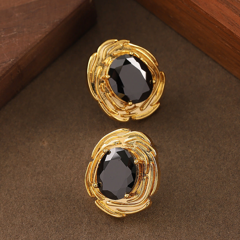 Gold French Elegant Exquisite Affordable Luxury Style Glass Stud Earrings