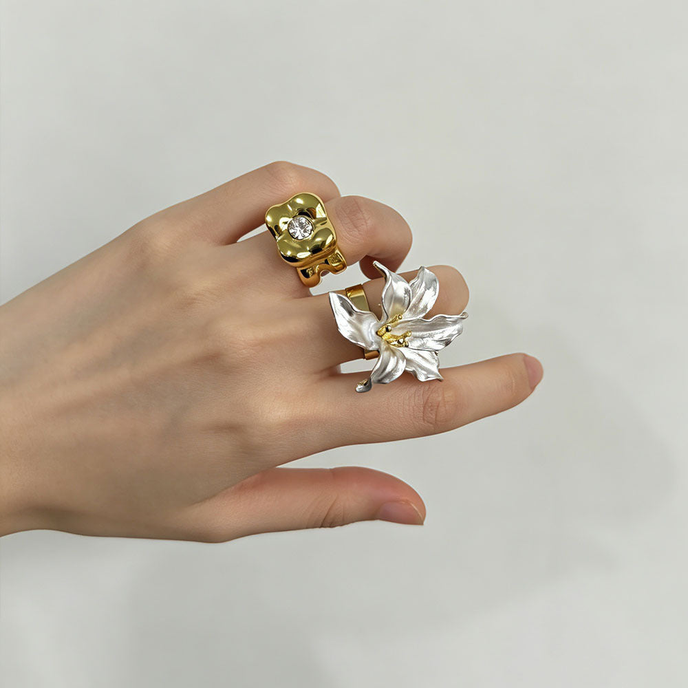 Open Adjustable Female High Sense Square Inlaid Ring