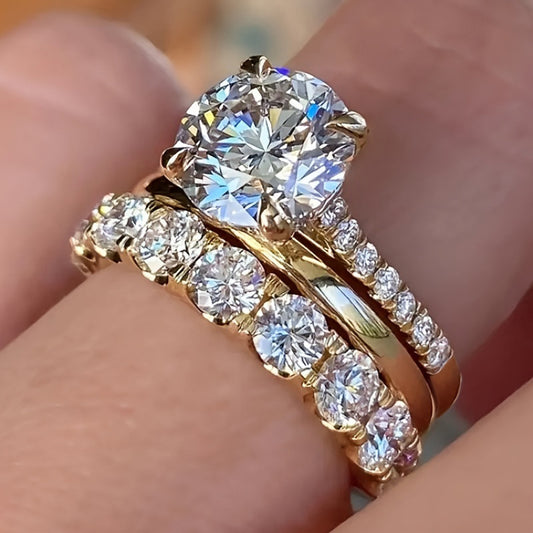 Women's Zircon Diamond Three-piece Fashion Wedding White Gold Rings
