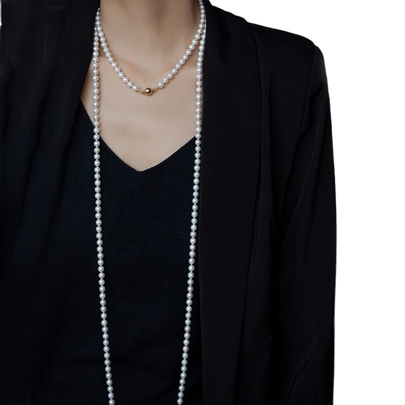 Women's Twin Pearl Long Beaded Sweater Chain Versatile High Necklaces