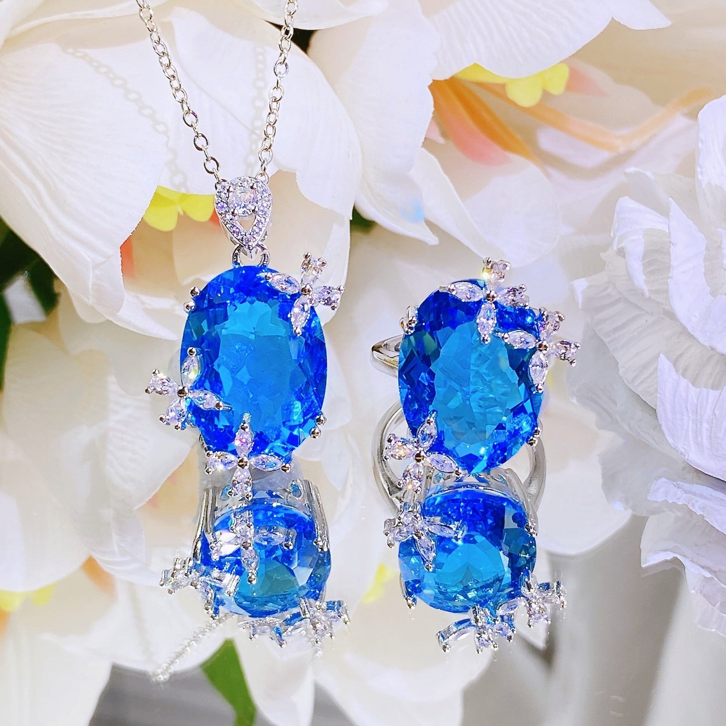 Live Broadcast Fairy Butterfly Design Candy Series Aquamarine Female Jewelry Set