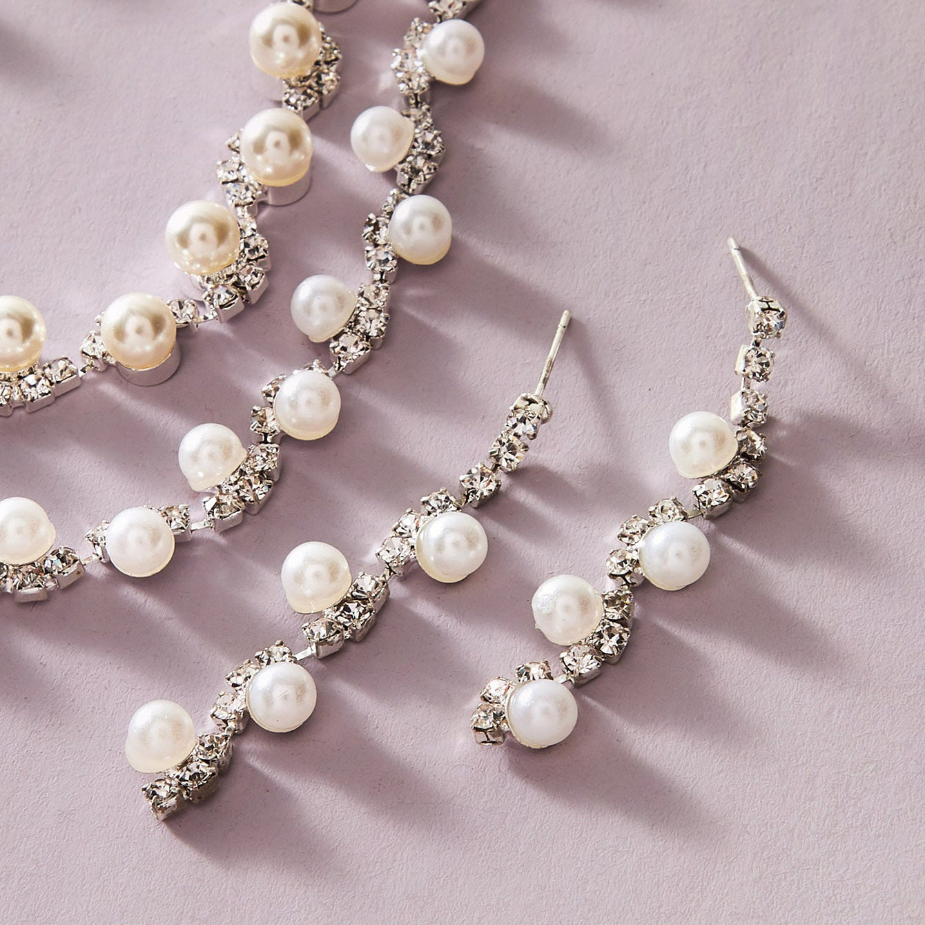 Korean Fashion Bridal Sier Three-piece Suit Necklaces