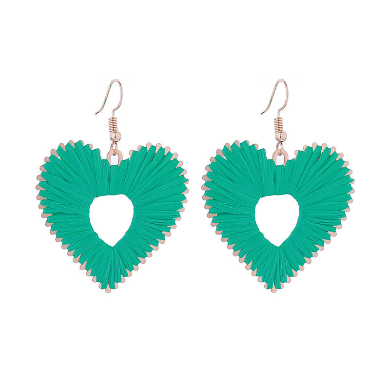 Colorful Raffia Heart Love Creative Fashion Earrings