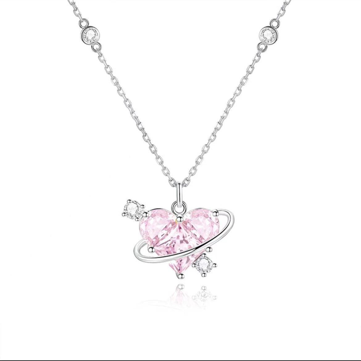Love Planet Female Light Luxury Pink Heart Clavicle Chain For Necklace