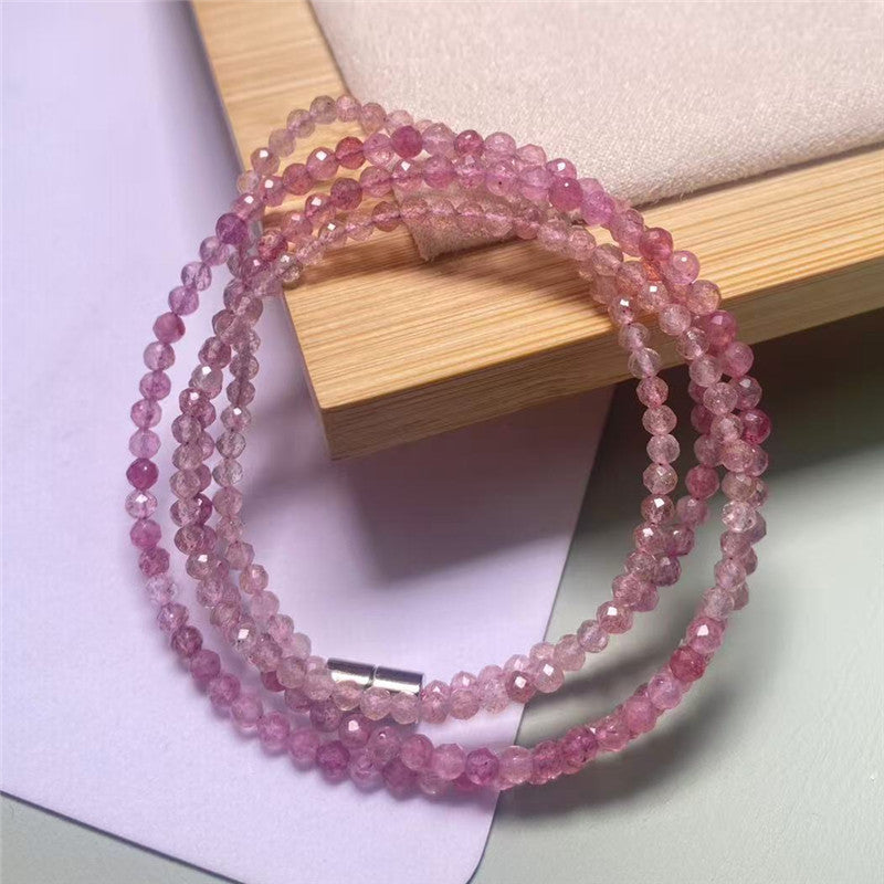 Pink Tourmaline Garnet Faceted Olive Lime Blue Moonlight Long Bracelet