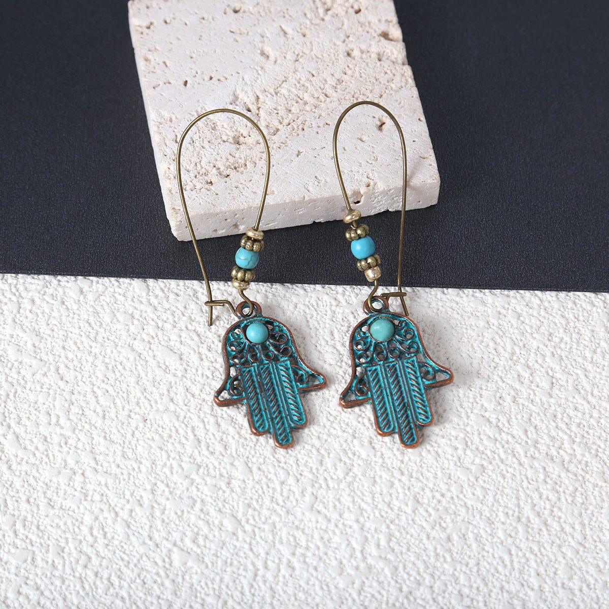 Women's Style Turquoise Vintage Owl Geometric Feather Tassel Rings