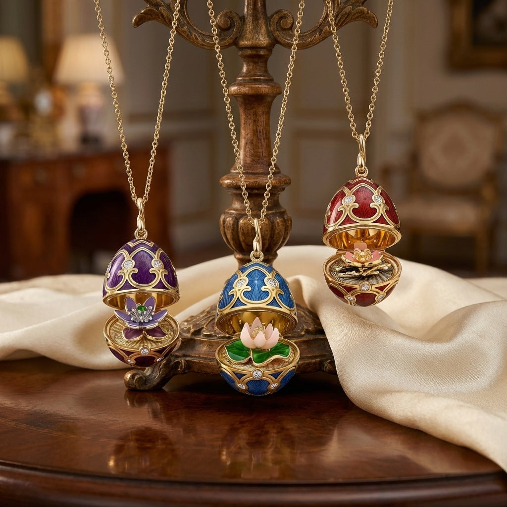 Easter Rejuvenating Device Enamel Lotus Flower Handmade Dripping Russian Necklace