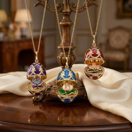 Easter Rejuvenating Device Enamel Lotus Flower Handmade Dripping Russian Necklace