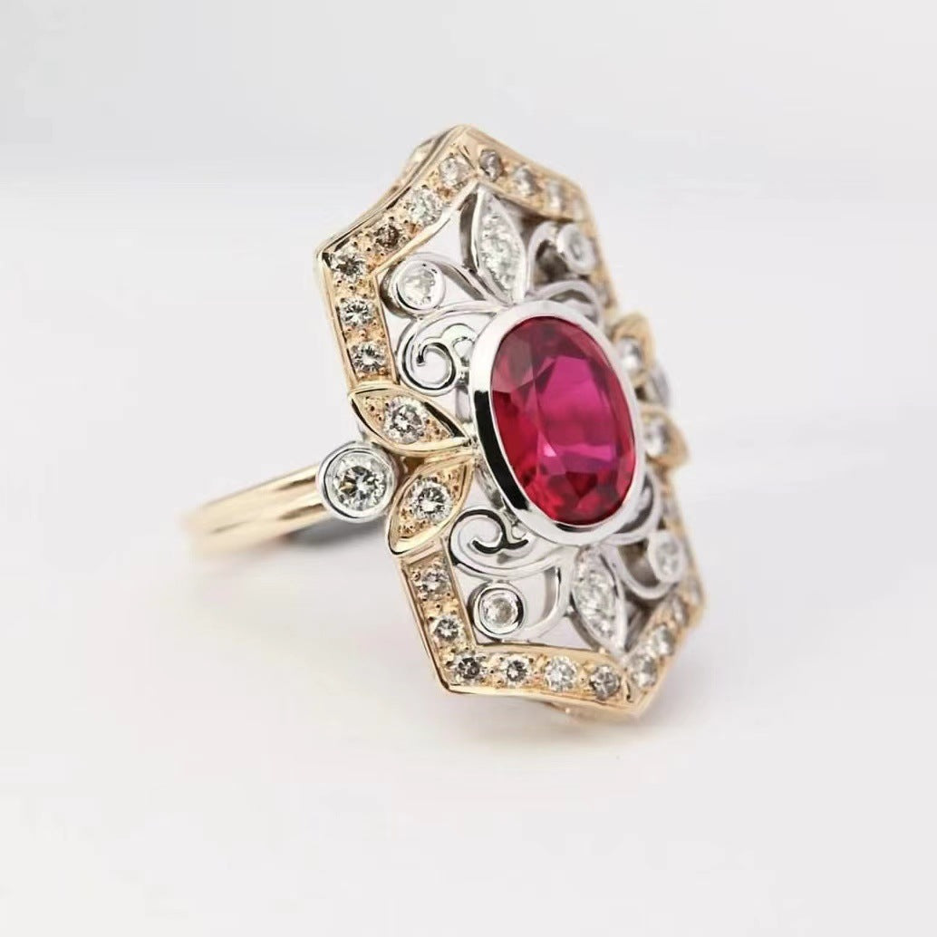 Women's Retro Electroplated Two-color Ruby Mature Accessories Rings