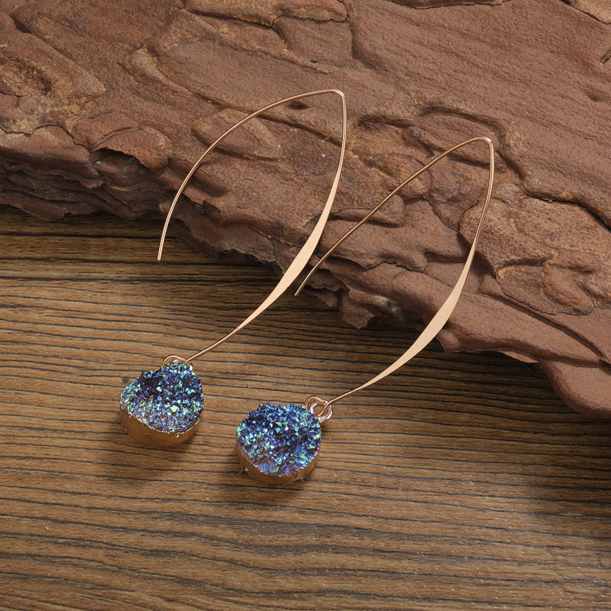 Women's Vintage Geometric Round Vug Long Copper Ear Hook Earrings