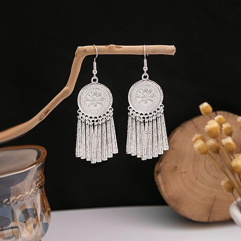 Imitation Sier Miao Minority Tourist Attractions Bohemian Exaggerated Long Leaves Earrings