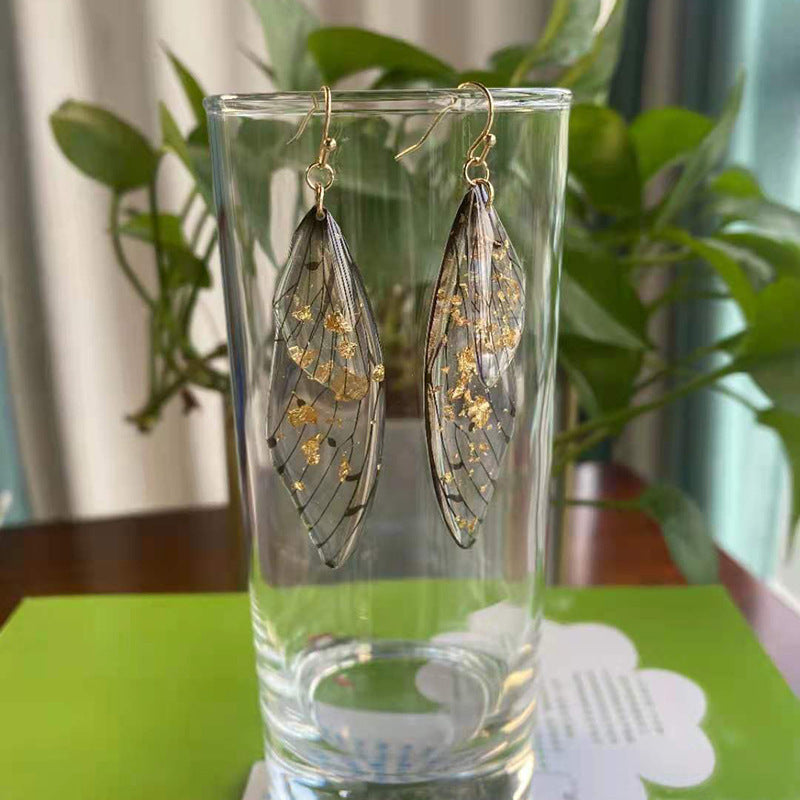 Women's Sier Cicada Wings Ear Hook Butterfly Temperamental Fairy Long Eardrop Earrings
