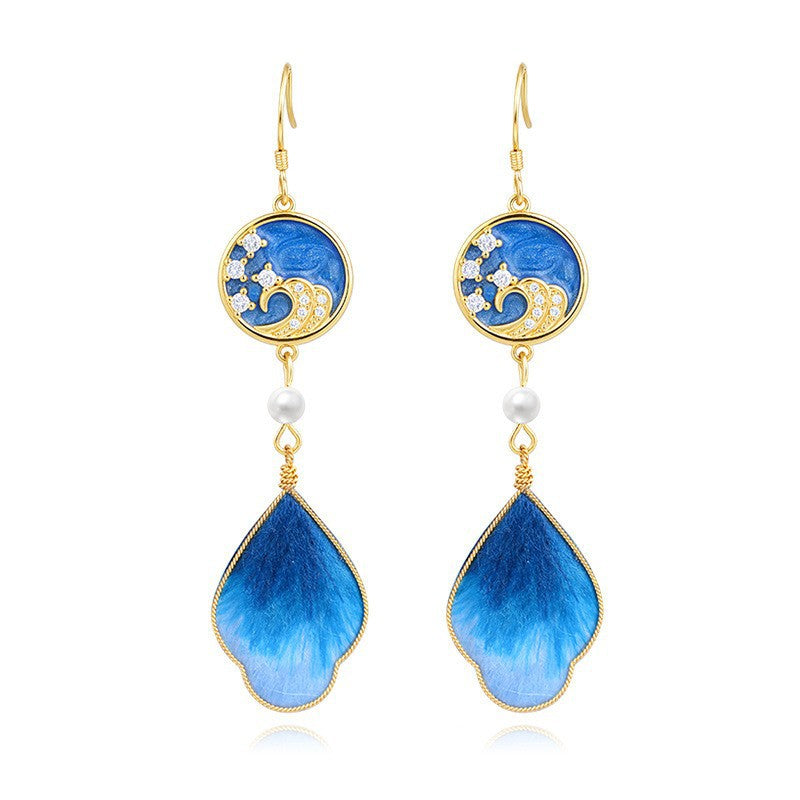 Women's Chinese Style Flower National Traditional Handmade Cloisonne Silk Ear Hook Rings