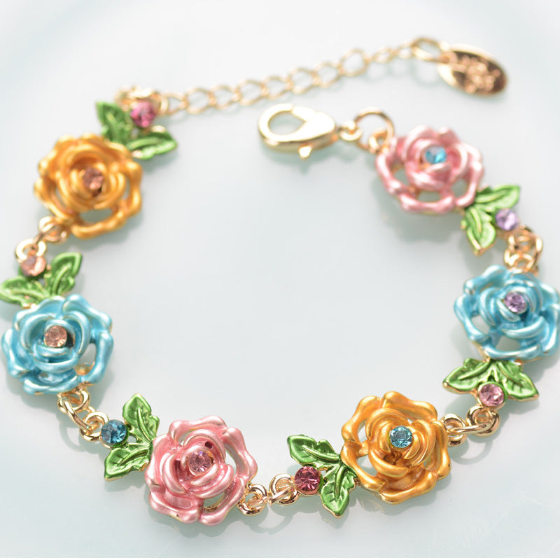 Women's Cloisonne Rose Exaggerated Flower Accessories Retro Bracelets