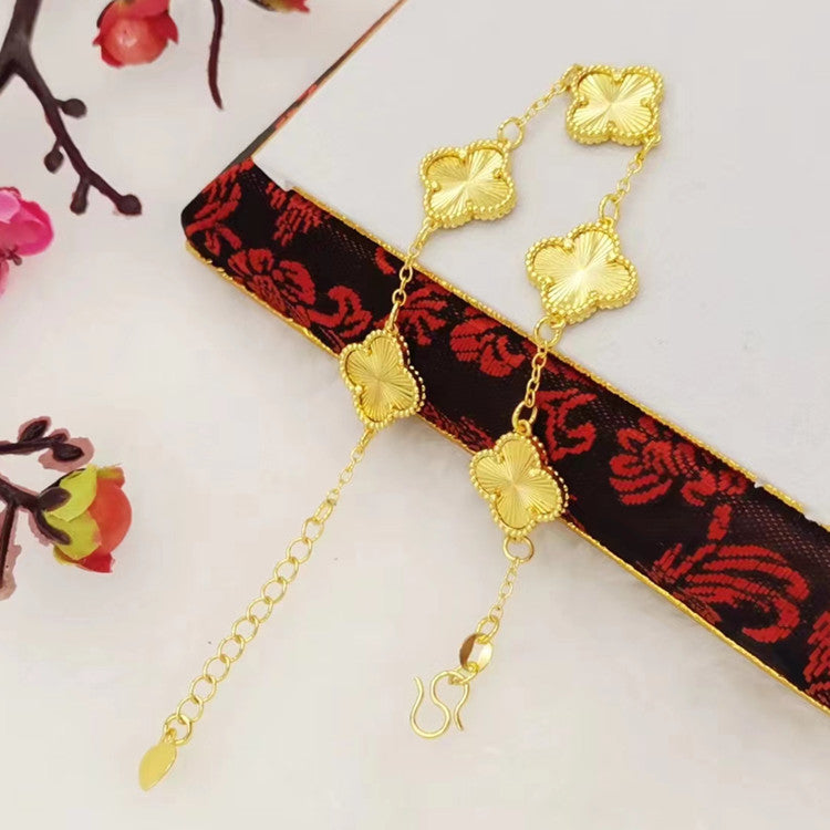 Women's Four-leaf Clover Gold-plated Carven Design Electroplated Imitation Gold Ethnic Style Bracelets