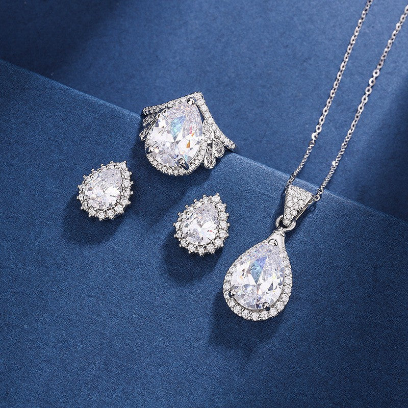 Women's Blue Red Yellow Green Purple White Gemstone Zircon Princess Jewelry Set