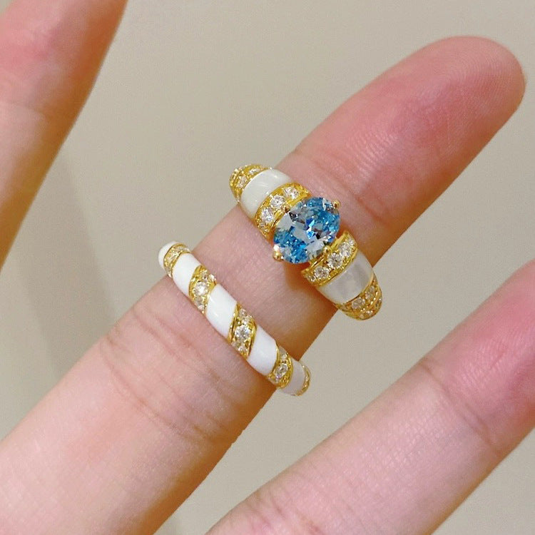 Enamel Female Cold Wind Light Luxury Minority Twin High Rings