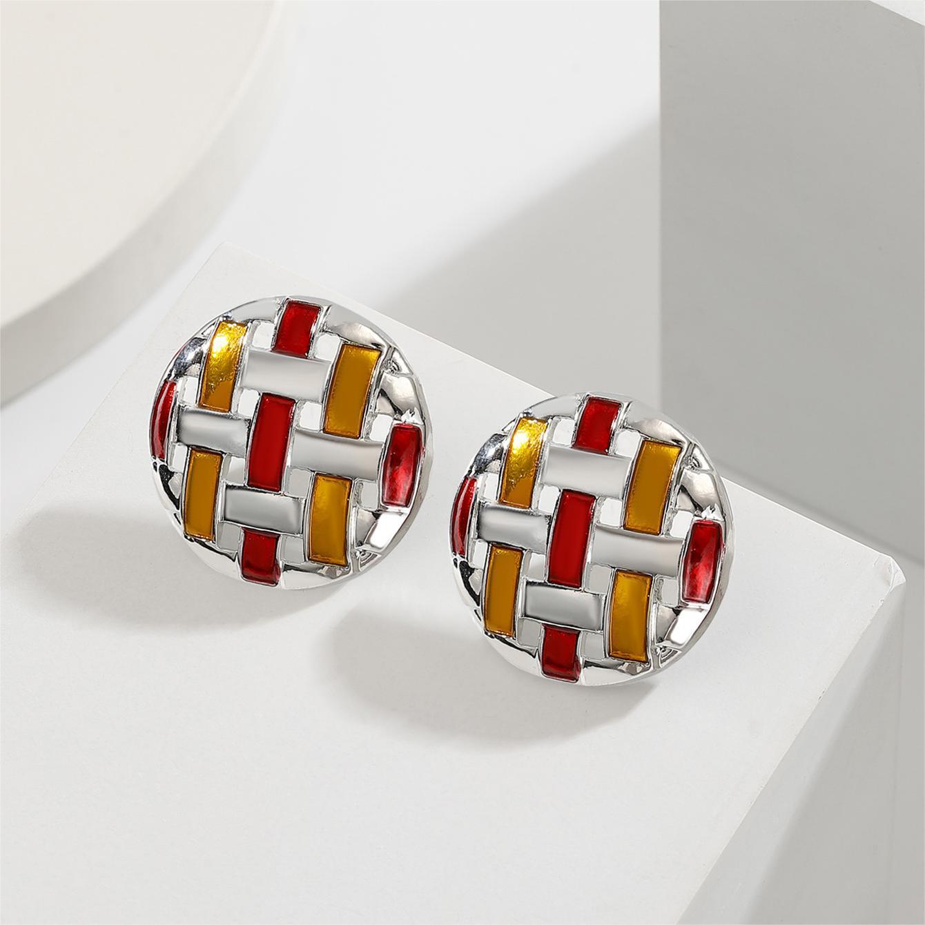 Sier Needle Retro Woven Hollow Out Stitching Contrast Color Round Rings
