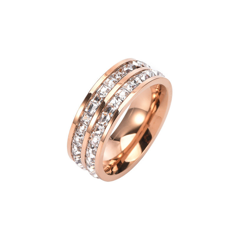 Women's & Men's Diamond Titanium Steel Double Row Full Ring