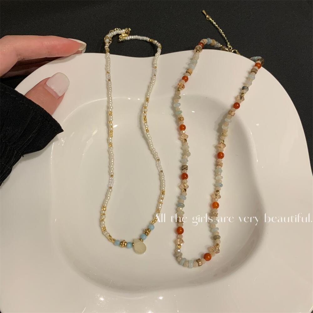 National Style Handmade Beaded Colorful Natural Stone Mori Necklaces