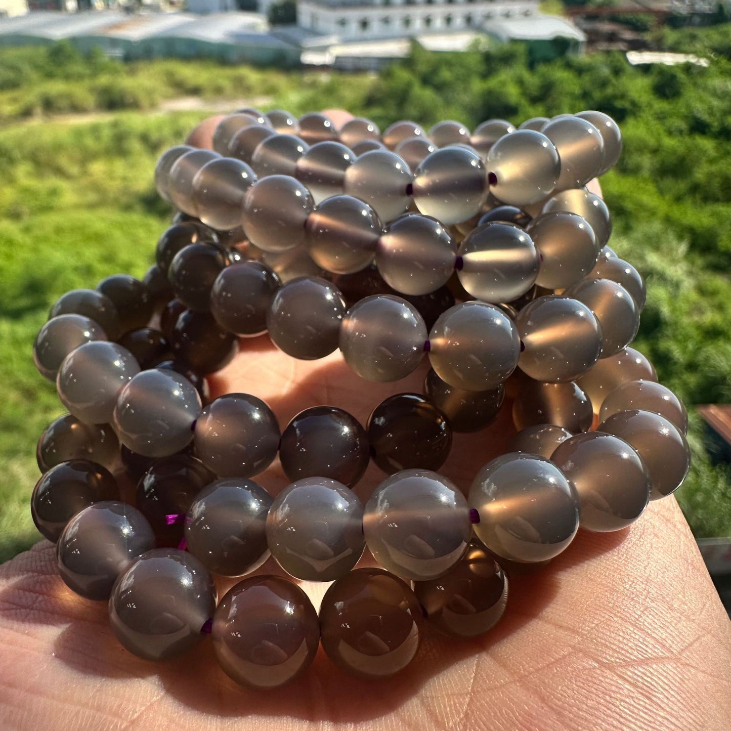 Women's & Men's Natural Smoke Purple Agate Round Beads Yao Ling Bracelets