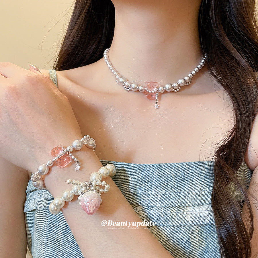 Women's Pink Dripping Oil Loving Heart Zircon Five-pointed Star Whale Saturn Jewelry Set