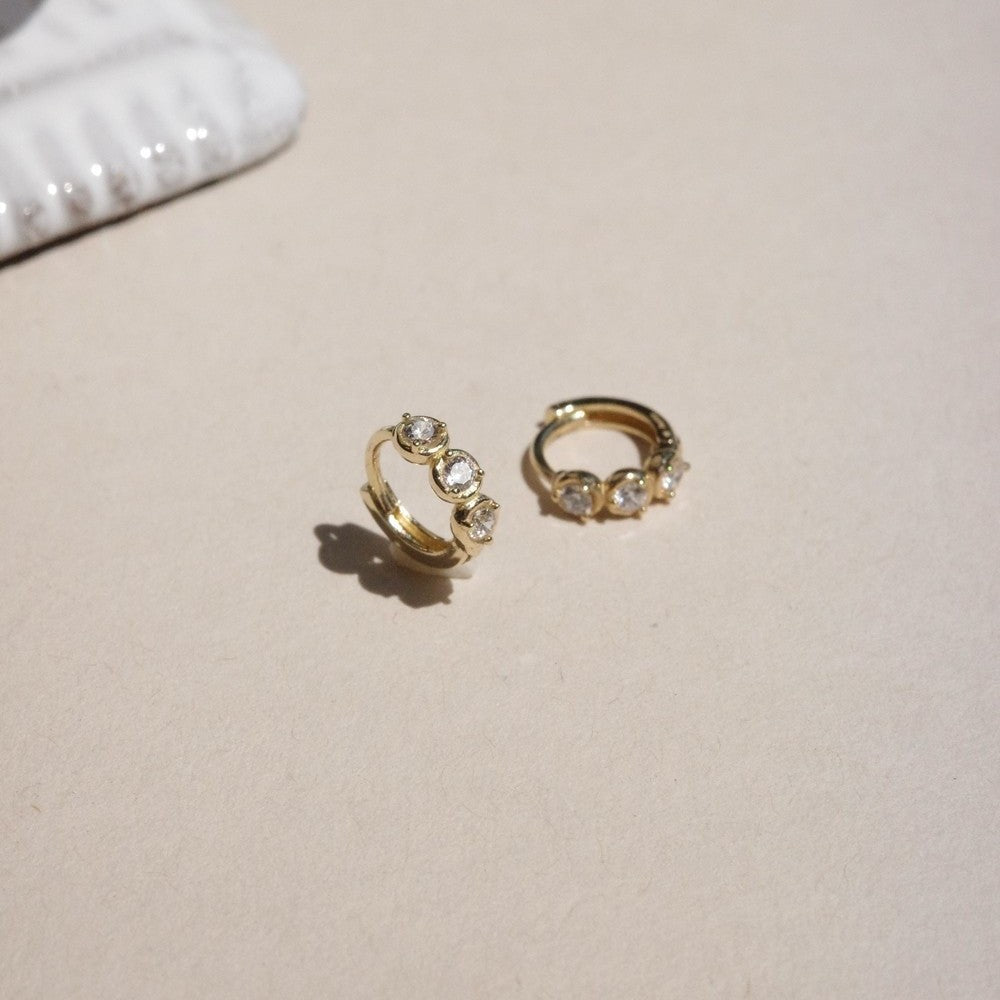 Sterling Sier Gold Plated Ear Clip Three Zircon Earrings
