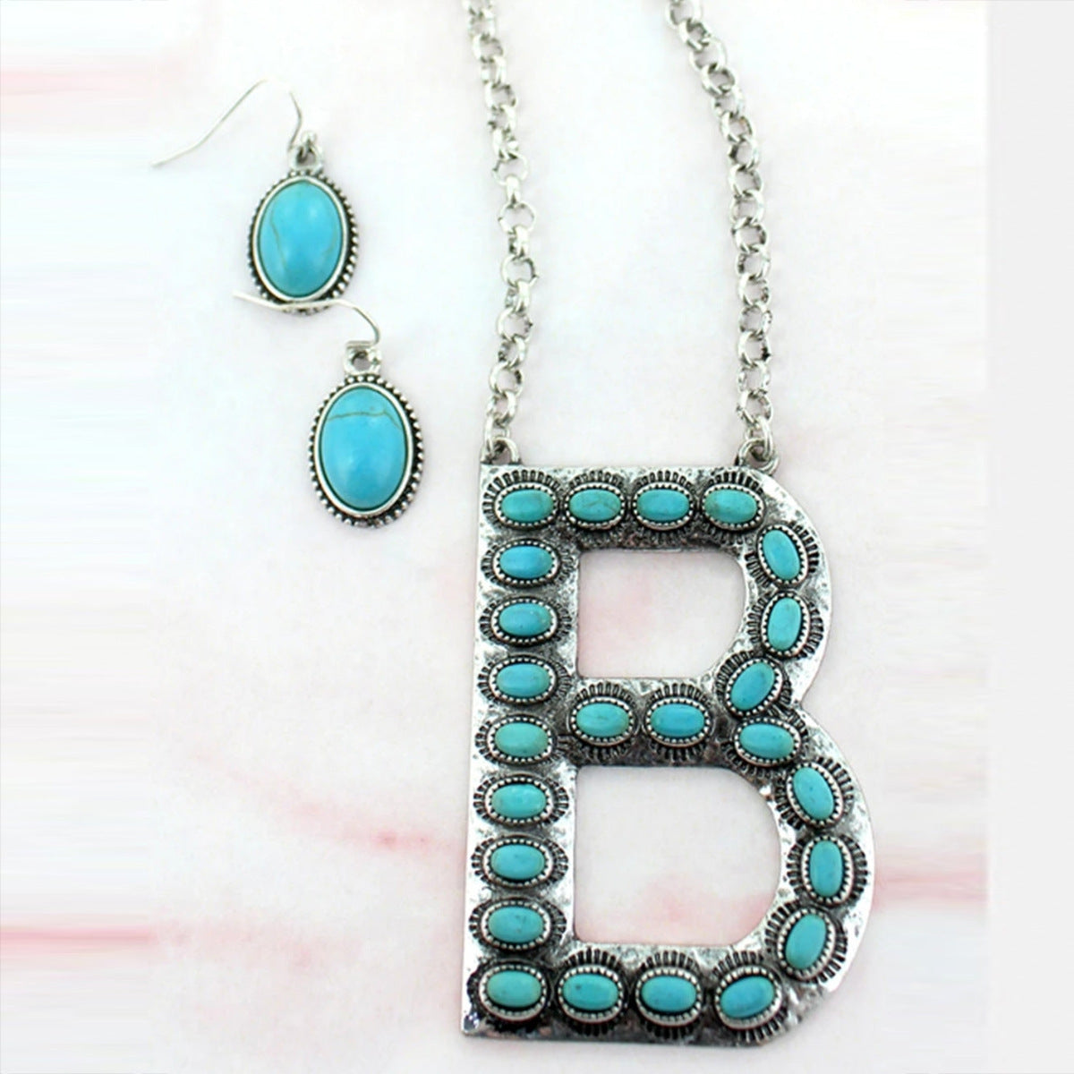 Bohemian Alphabet Letter Retro Style Inlaid Jewelry Set