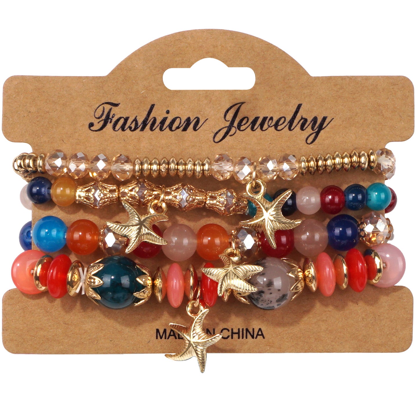 Bohemian Starfish Artificial Crystal String Beads Bracelet