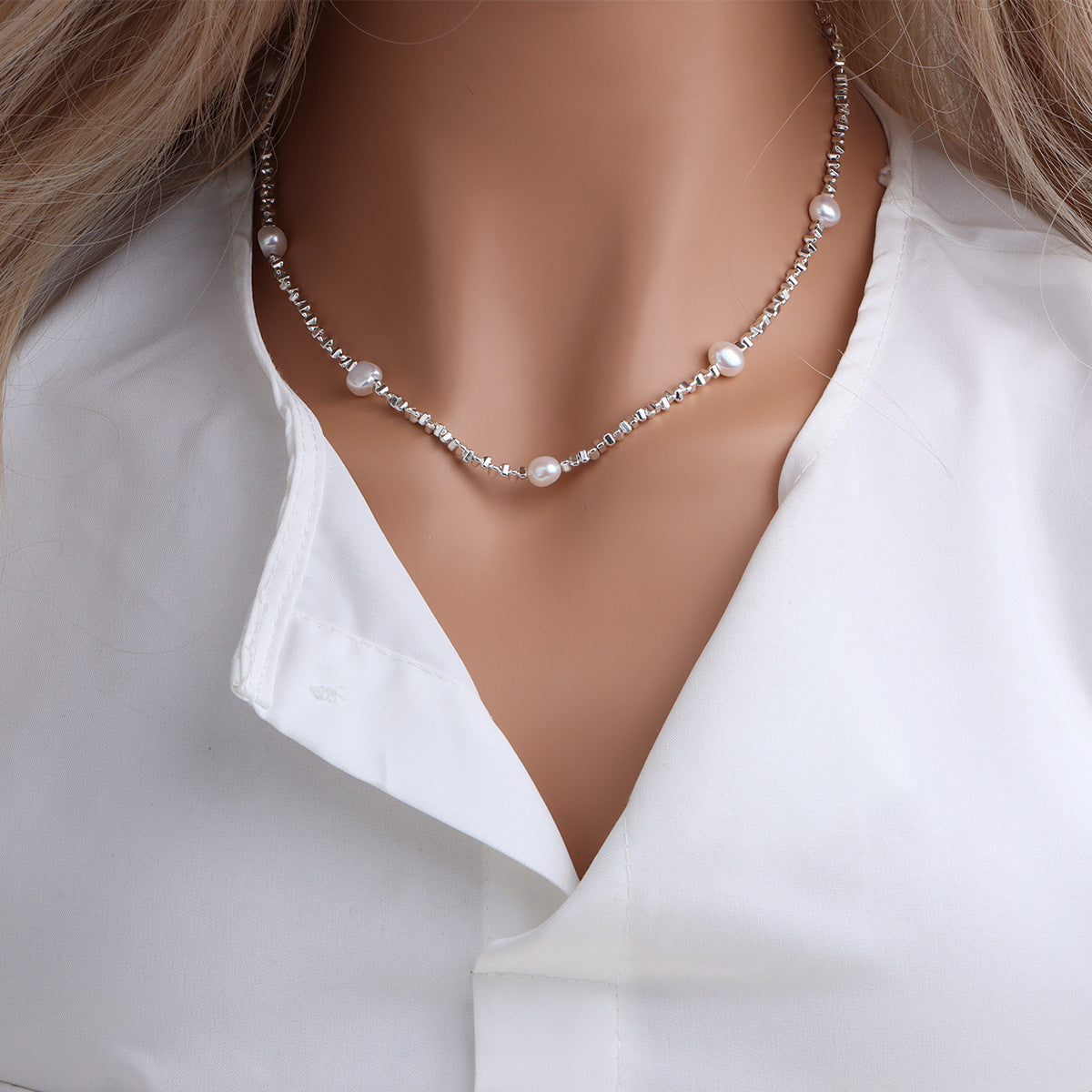 Freshwater Pearl Geometric Irregular Chain Broken Sier Several Necklaces
