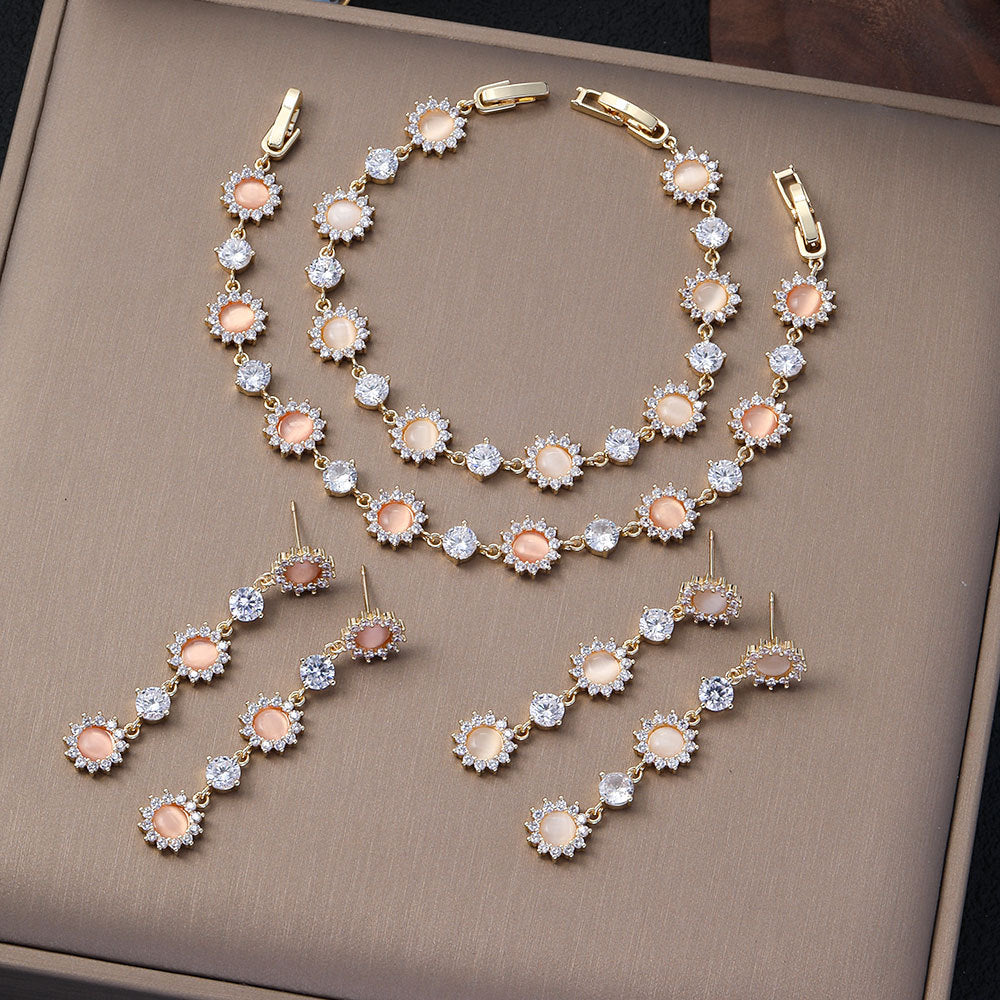 Sunflower Full Diamond Light Luxury Minority Design Jewelry Set