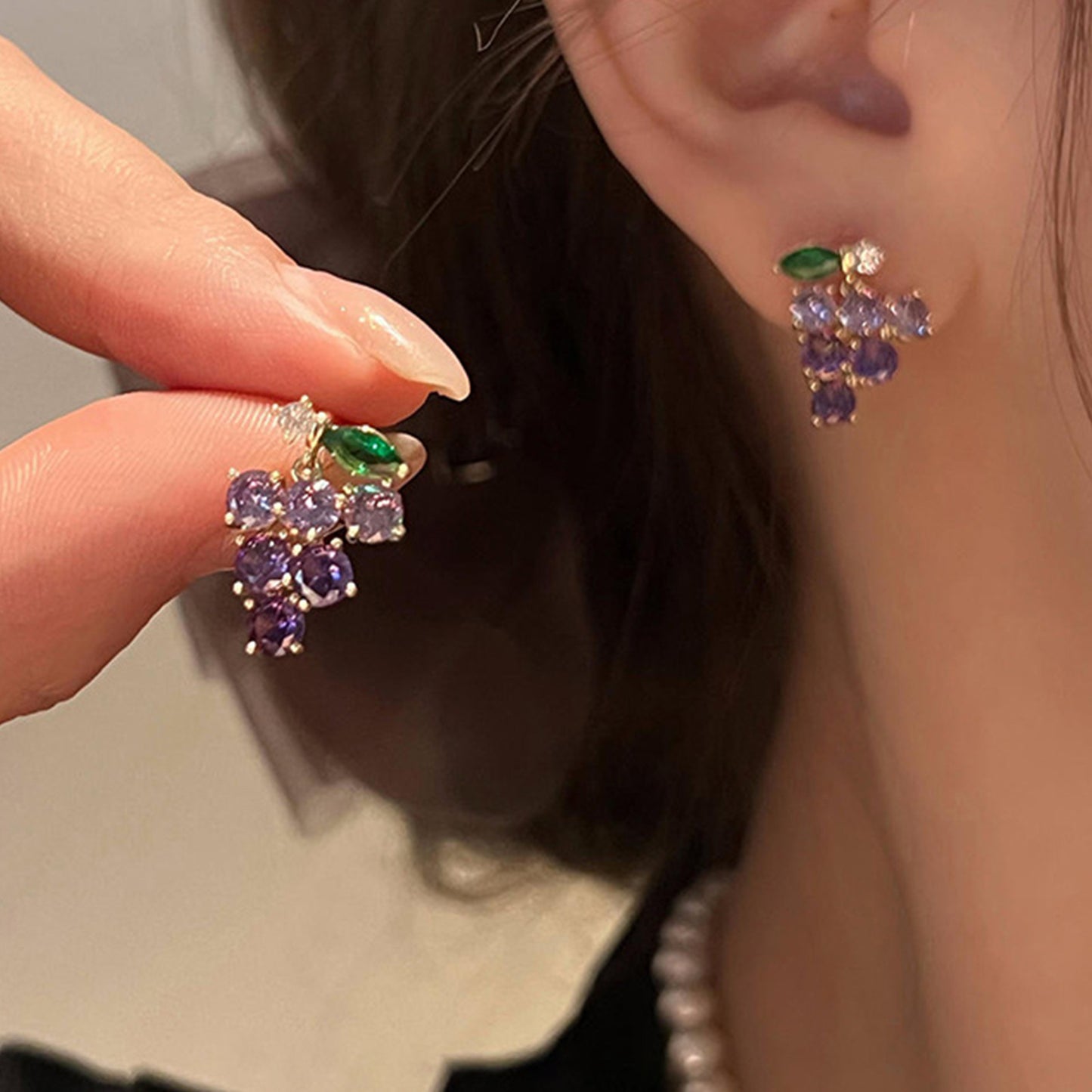 Women's Purple Crystal Grape For Light Luxury Minority Design Stud Earrings