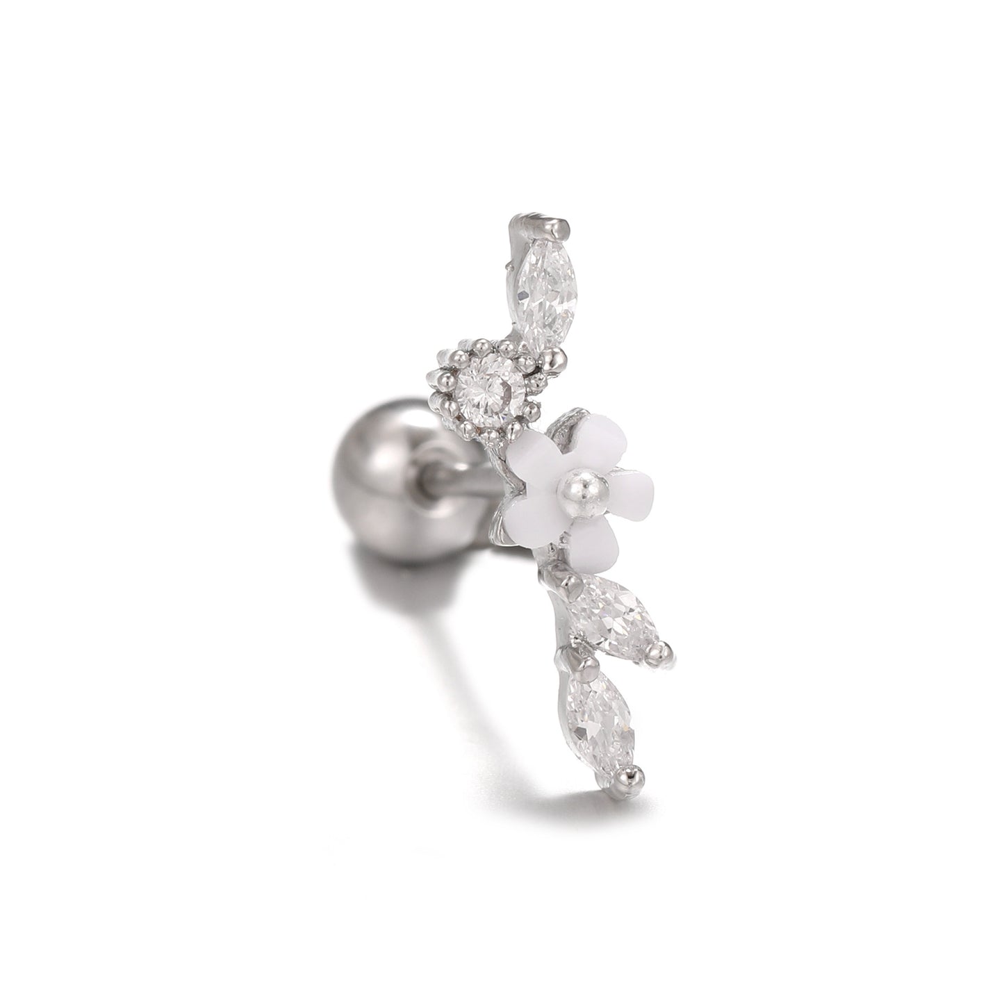Mori Style Fresh Zircon Flower Ear Bone Stainless Steel Fine Stud Earrings