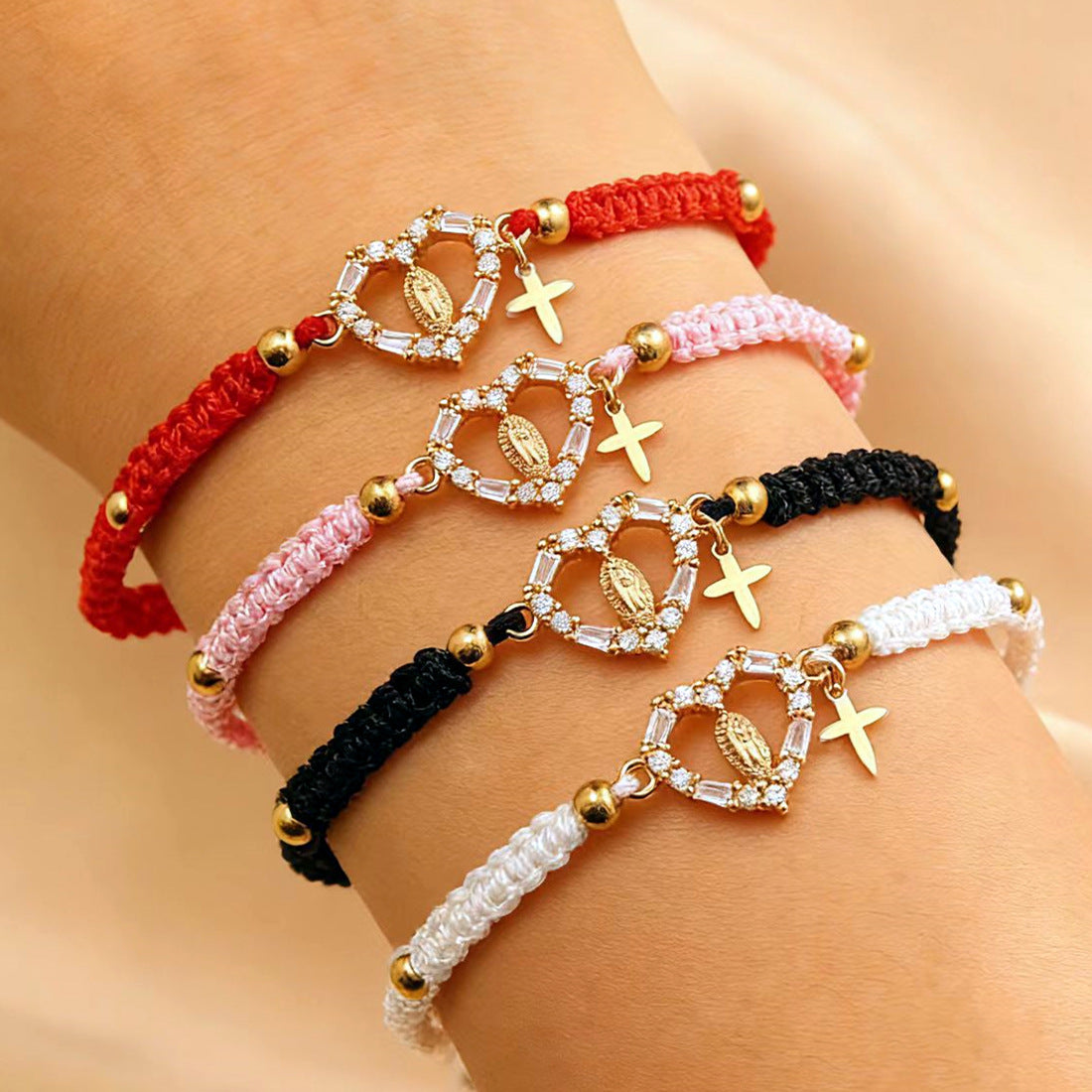 Virgin Mary Loving Heart Zircon Woven Female Bracelet