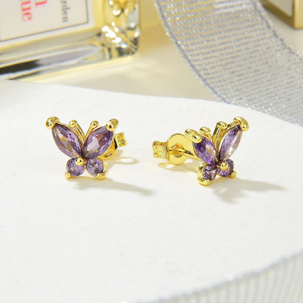 Women's Color Butterfly Micro Inlaid Zircon Insect Natural Pastoral Stud Earrings