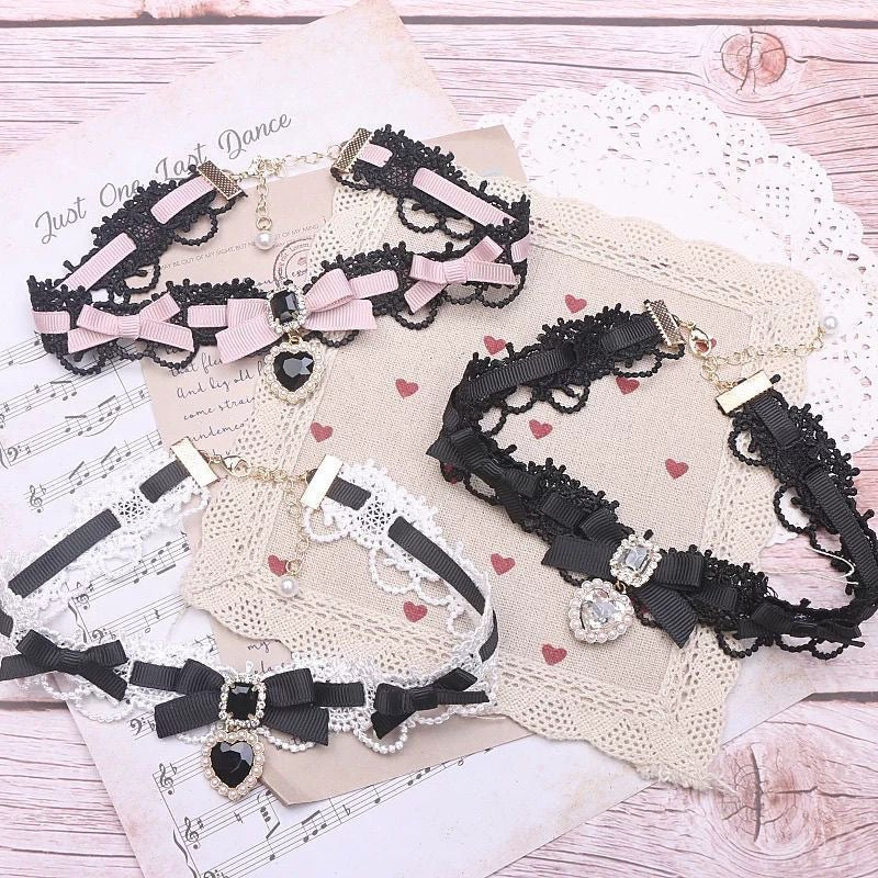 Lace Love Heart Bow Tie Collar Niche Lolita Pure Desire Necklace